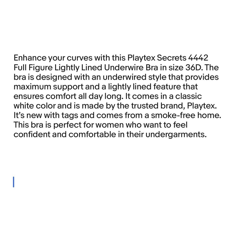 NWT‎ Playtex Secrets 4442 Full Figure Lightly Lined Underwire Bra 36D White - Picture 13 of 13